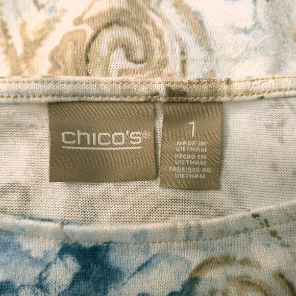 Chicos Womens Blouse Small (1) 3/4 Sleeve Floral Tie Hem Top Pull Over - Picture 5 of 6